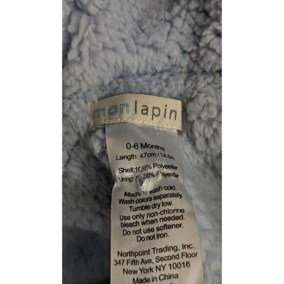 Mon Lapin Baby's Hooded Plush Baby Bunting Snowsuit Light Blue Size 0-6 Months - Picture 9 of 10